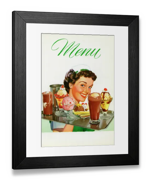 Framed Print : Anonymous. USA - 1956: A menu reads'Menu from 1956, USA.