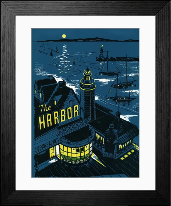 Framed Print : Harbor. USA - 1956: A menu for The Harbour reads The Harbour from 1956 in USA Framed Print : Harbor. USA - 1956: A menu for The Harbour reads The Harbour from 1956 in USA