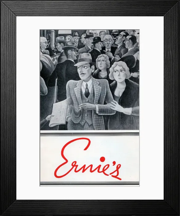 Framed Print : Ernie's. USA - 1934: A menu for Ernie's reads Ernie's from 1934 in USA Framed Print : Ernie's. USA - 1934: A menu for Ernie's reads Ernie's from 1934 in USA