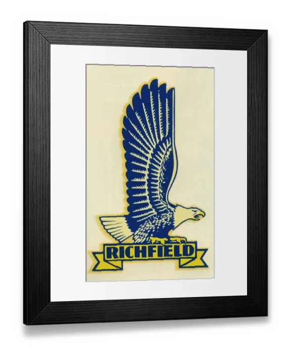 Framed Print : Richfield. USA - 1940: A decal of an eagle reads Richfield from 1940 in USA Framed Print : Richfield. USA - 1940: A decal of an eagle reads Richfield from 1940 in USA