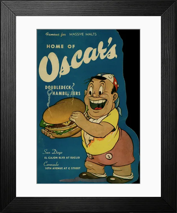 Framed Print : Oscar's. USA - 1951: A menu for Oscar's reads Oscars Framed Print : Oscar's. USA - 1951: A menu for Oscar's reads Oscars