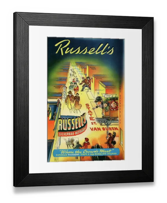Framed Print : Russell's. USA- 1942: A menu for Russell's reads Russell's from 1942 in USA Framed Print : Russell's. USA- 1942: A menu for Russell's reads Russell's from 1942 in USA