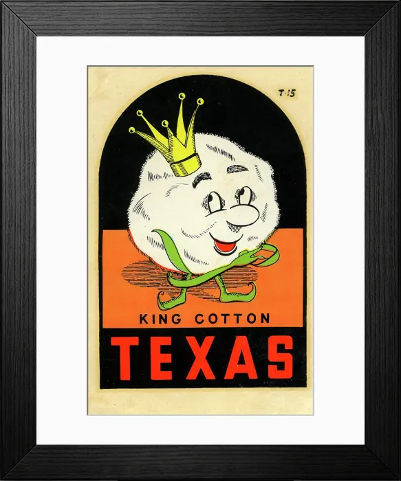 Framed Print : Texas. USA - 1957: A decal for King Cotton in Texas from 1957 in USA