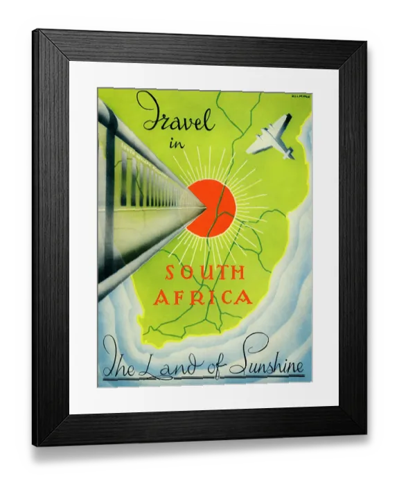 Framed Print : Travel in South Africa, The Land of Sunshine, South African Railways, Airways and Harbours Framed Print : Travel in South Africa, The Land of Sunshine, South African Railways, Airways and Harbours