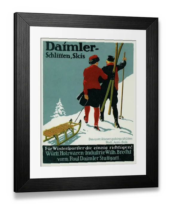 Framed Print : Ad For Daimler Schlitten, Skis Framed Print : Ad For Daimler Schlitten, Skis
