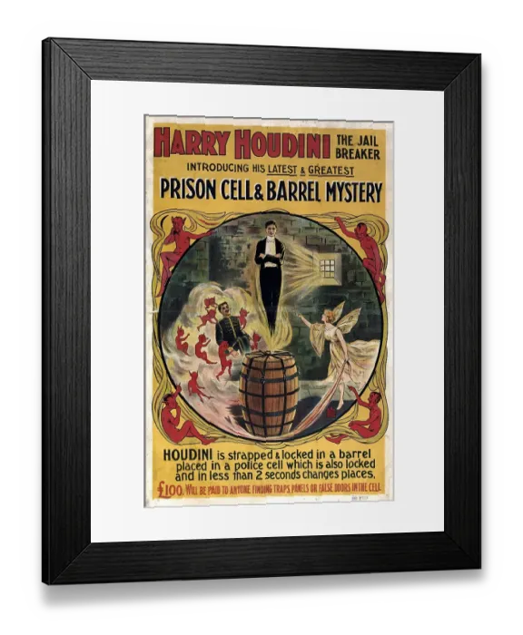 Framed Print : Harry Houdini Poster Framed Print : Harry Houdini Poster