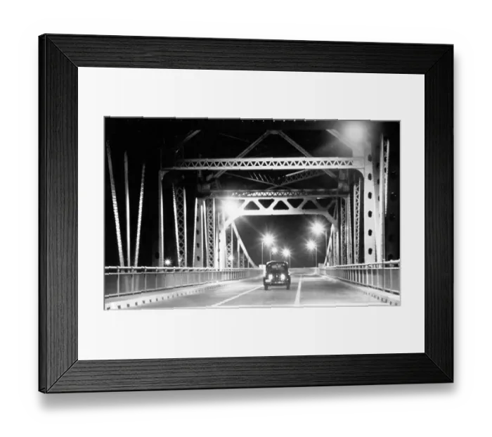 Framed Print : Car At Night Driving Across Bridge Framed Print : Car At Night Driving Across Bridge