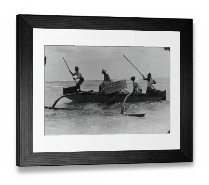 Framed Print : Hawaii. Native Hawaiians fishing off the coast of Kauai, Hawaii, circa 1920-1950 Framed Print : Hawaii. Native Hawaiians fishing off the coast of Kauai, Hawaii, circa 1920-1950