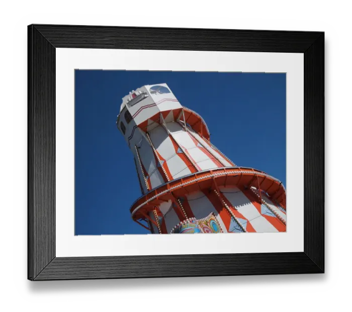 Framed Print : Bright Red and White Helter-Skelter with a Blue Summer Sky Framed Print : Bright Red and White Helter-Skelter with a Blue Summer Sky
