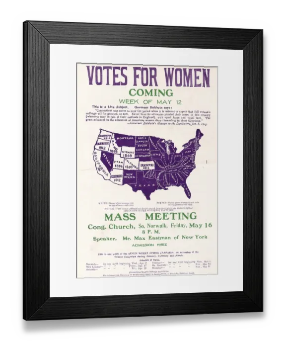 Framed Print : Suffrage Map Meetings Poster Framed Print : Suffrage Map Meetings Poster