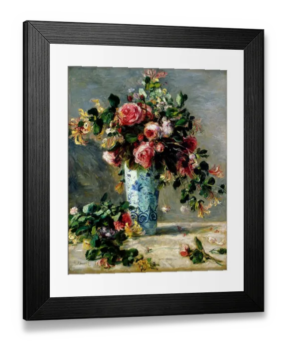 Framed Print : Roses and Jasmine in a Delft Vase, 1880-1881. Artist: Pierre-Auguste Renoir Framed Print : Roses and Jasmine in a Delft Vase, 1880-1881. Artist: Pierre-Auguste Renoir