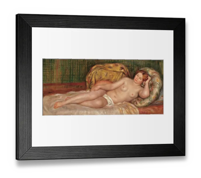 Framed Print : Large Nude, by Pierre-Auguste Renoir, 1907 about, 20th Century, oil on canvas, cm 70 x 155 Framed Print : Large Nude, by Pierre-Auguste Renoir, 1907 about, 20th Century, oil on canvas, cm 70 x 155