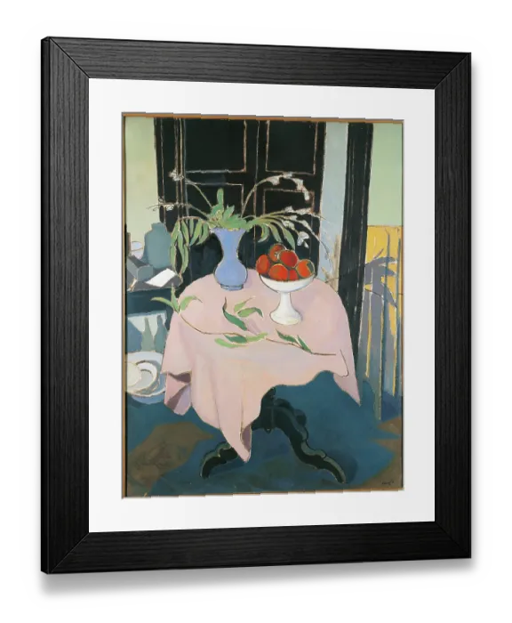 Framed Print : Pink Table with Fruitstand and Flowerpot, by Francesco Menzio, 1950 about, 20th Century, oil on canvas, cm 154, 8 x 119, 5 Framed Print : Pink Table with Fruitstand and Flowerpot, by Francesco Menzio, 1950 about, 20th Century, oil on canvas, cm 154, 8 x 119, 5