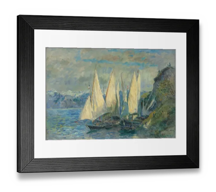 Framed Print : Barques aux grandes voiles sur le lac Léman à Meillerie en Haute-Savoie. Artist: Lebourg, Albert (1849-1928)