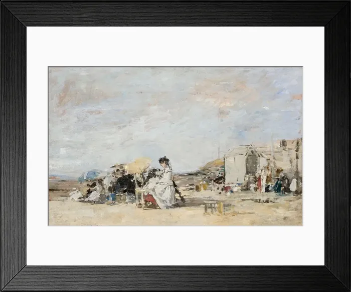Framed Print : Lady in white on the beach at Trouville. Artist: Boudin, Eugène-Louis (1824-1898) Framed Print : Lady in white on the beach at Trouville. Artist: Boudin, Eugène-Louis (1824-1898)