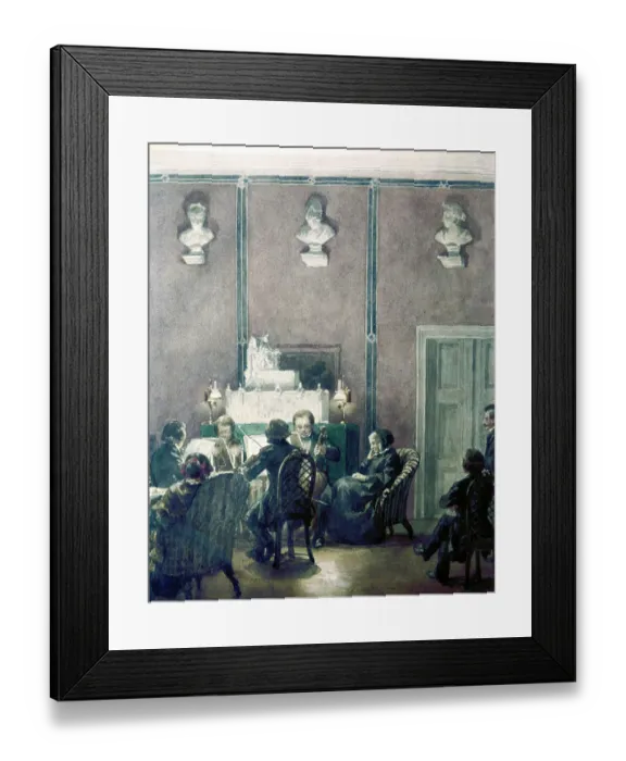 Framed Print : Musical evening at the house of Bettina Brentano, by Carl Johann Arnold, 1856, 19th Century, watercolour