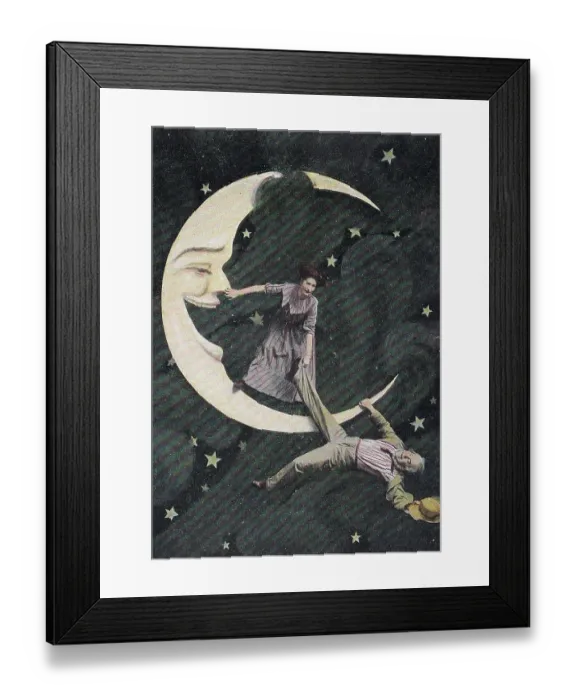 Framed Print : Vintage souvenir photo postcard, Spooning the Moon series, circa 1907 Framed Print : Vintage souvenir photo postcard, Spooning the Moon series, circa 1907
