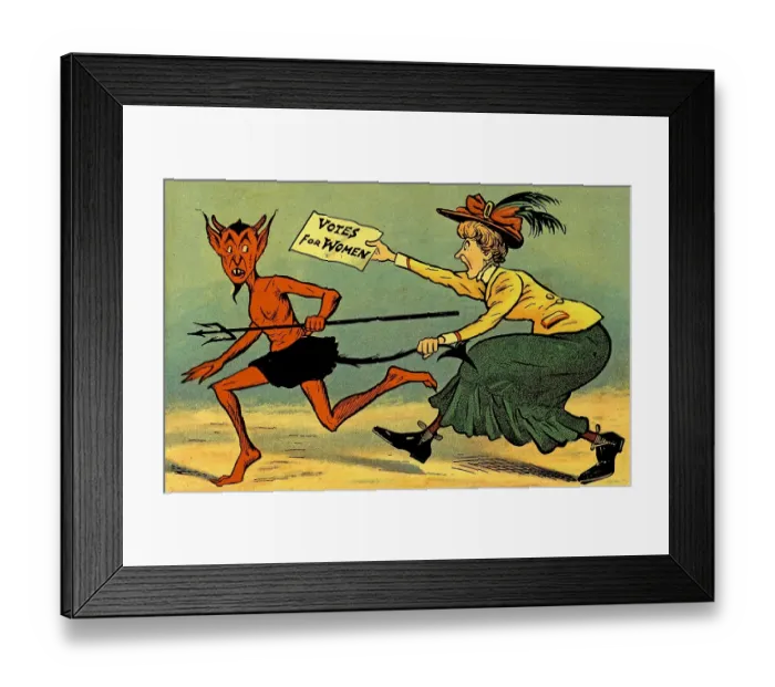 Framed Print : Suffragist Chasing Devil Framed Print : Suffragist Chasing Devil