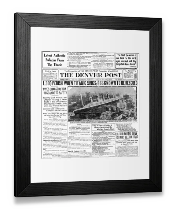 Framed Print : Titanic Headline From Denver Post