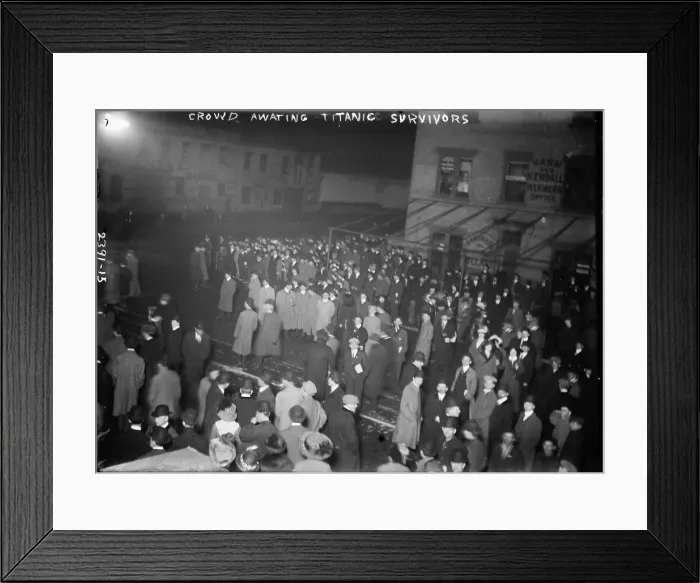 Framed Print : Crowd Awaiting Titanic Survivors