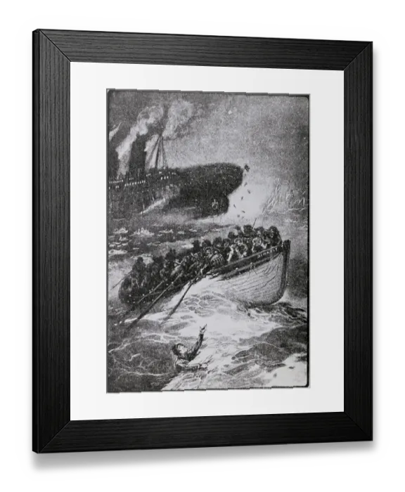 Framed Print : Illustration with Passengers at Scene of Titanic Sinking