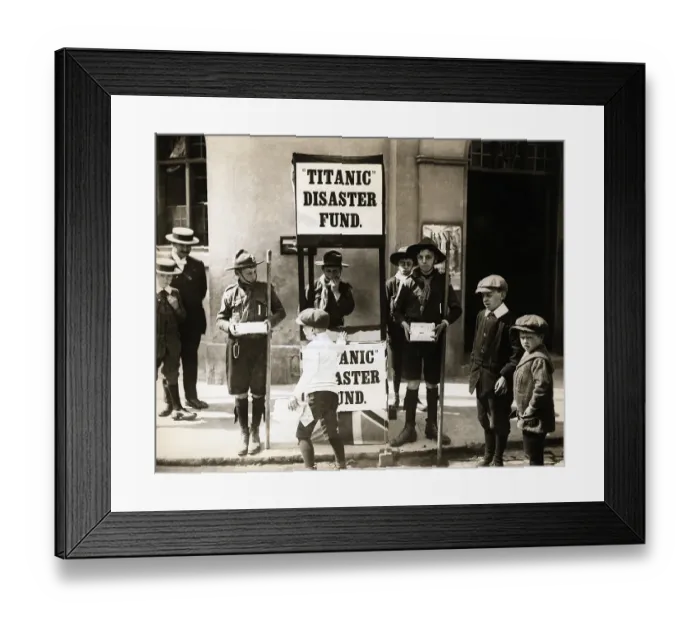 Framed Print : British Boy Scouts Raising Money for Titanic Victims, ca. 1912 Framed Print : British Boy Scouts Raising Money for Titanic Victims, ca. 1912