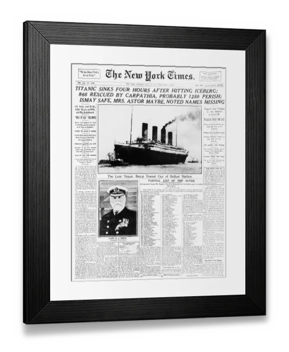 Framed Print : New York Times Reports Loss of Titanic