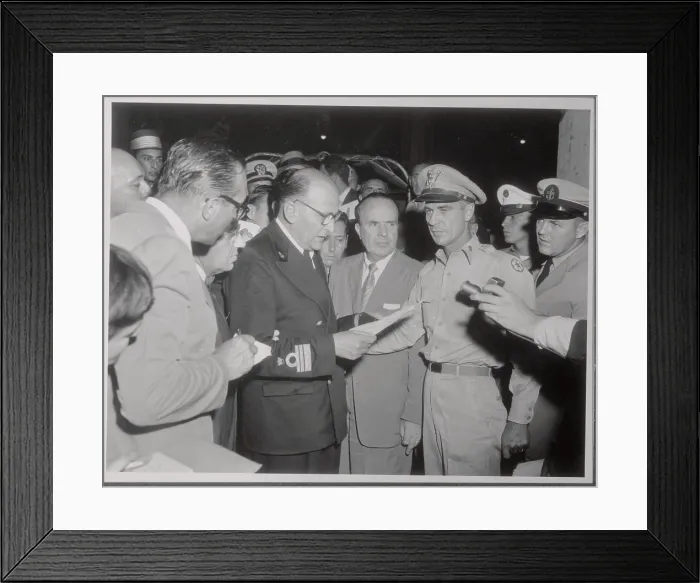 Framed Print : Captain of Andrea Doria Giving Press Conference Framed Print : Captain of Andrea Doria Giving Press Conference
