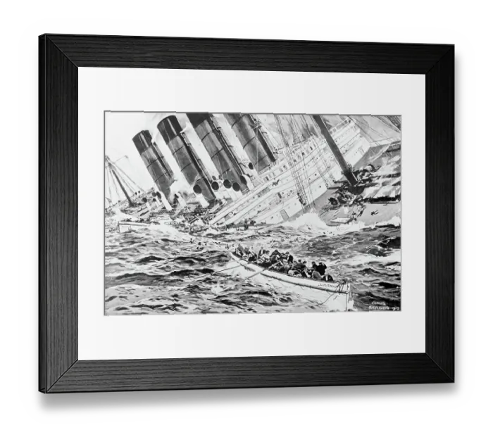 Framed Print : Drawing Depicting Lusitania Sinking Framed Print : Drawing Depicting Lusitania Sinking