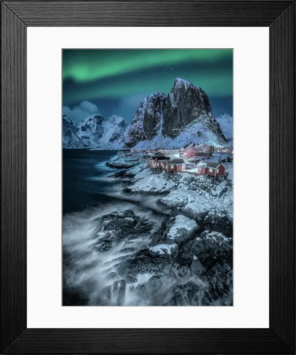 Framed Print : The Aurora Borealis over the famous fishing village of Hamnøy, Lofoten Islands, Nordland, Norway Framed Print : The Aurora Borealis over the famous fishing village of Hamnøy, Lofoten Islands, Nordland, Norway