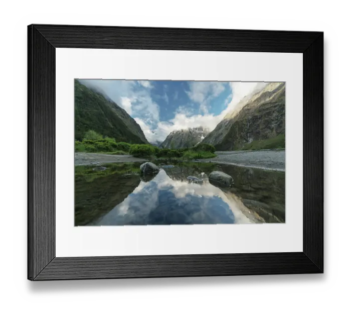 Framed Print : Perfect reflection at Monkey Creek, Fiordland region, South Island, New Zealand Framed Print : Perfect reflection at Monkey Creek, Fiordland region, South Island, New Zealand