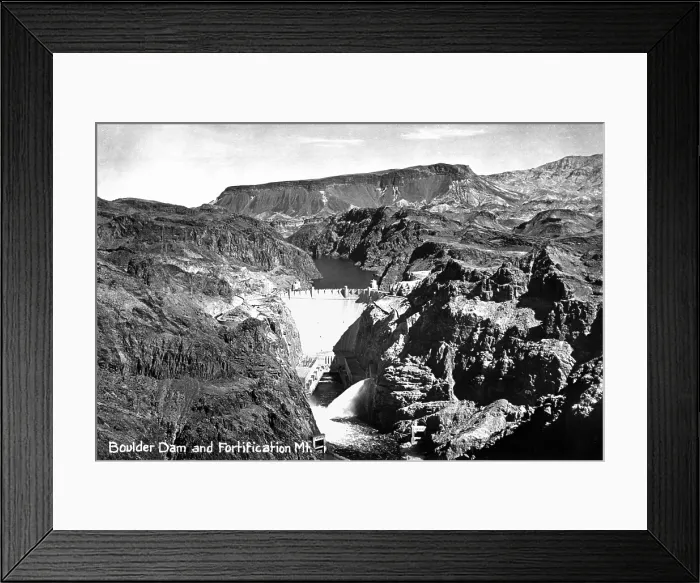Framed Print : Vintage image of Boulder Dam and Fortification Mountain Framed Print : Vintage image of Boulder Dam and Fortification Mountain