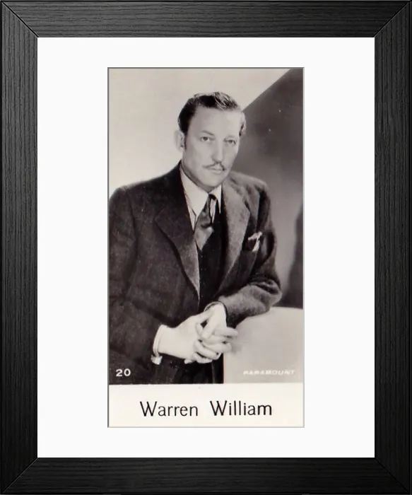 Framed Print : Warren William, Film Stars series, collectible C T Bridgewater cigarette card, 1940 Framed Print : Warren William, Film Stars series, collectible C T Bridgewater cigarette card, 1940