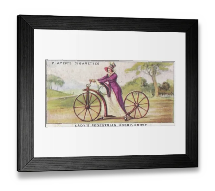 Framed Print : Collectible cigarette card, Lady's Pedestrian Hobby Horse, Cycling series, 1939