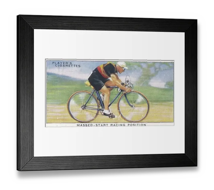 Framed Print : Collectible cigarette card, Cycling series, 1939 Framed Print : Collectible cigarette card, Cycling series, 1939