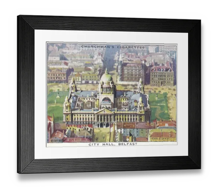 Framed Print : Vintage tobacco card, Belfast, Ireland, Wings Over the Empire series, Churchman's Cigarettes, 1939