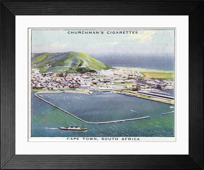Framed Print : Vintage tobacco card, Cape Town, South Africa, Wings Over the Empire series, Churchman's Cigarettes, 1939