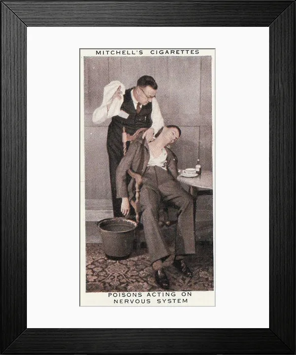 Framed Print : Collectible MitchelPoisons Acting on the Nervous System, First Aid series, collectible Mitchell tobacco card, 1938 Framed Print : Collectible MitchelPoisons Acting on the Nervous System, First Aid series, collectible Mitchell tobacco card, 1938