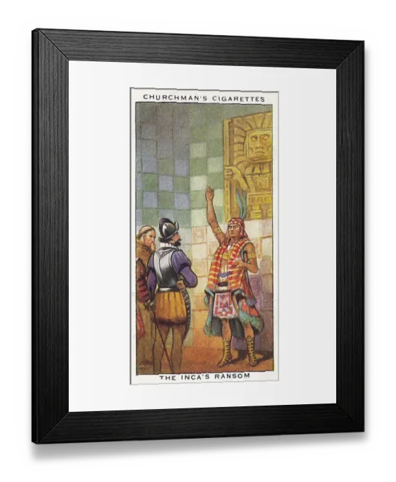 Framed Print : Vintage tobacco card, Inca's Ranson, Mexico, Treasure Trove series, Churchman's Cigarettes, 1937 Framed Print : Vintage tobacco card, Inca's Ranson, Mexico, Treasure Trove series, Churchman's Cigarettes, 1937