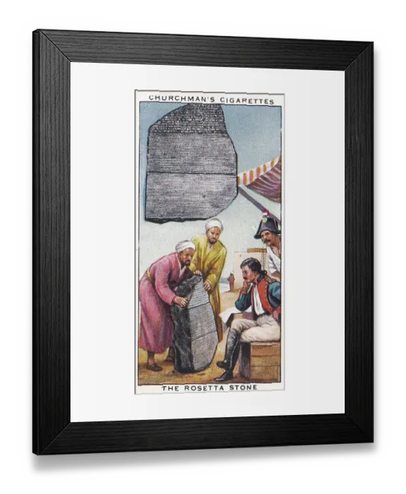 Framed Print : Vintage tobacco card, Discovery of the Rosetta Stone, Treasure Trove series, Churchman's Cigarettes, 1937 Framed Print : Vintage tobacco card, Discovery of the Rosetta Stone, Treasure Trove series, Churchman's Cigarettes, 1937