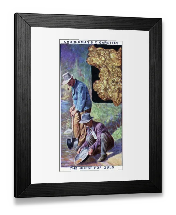 Framed Print : Collectible tobacco card, Gold Mining, Churchman's Cigarettes, 1937 Framed Print : Collectible tobacco card, Gold Mining, Churchman's Cigarettes, 1937