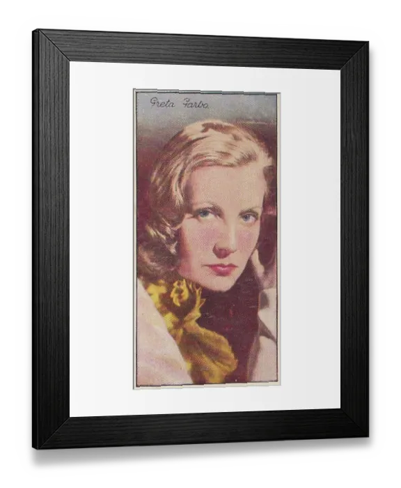 Framed Print : Greta Garbo, Famous Film Stars series, collectible tobacco card, 1935 Framed Print : Greta Garbo, Famous Film Stars series, collectible tobacco card, 1935