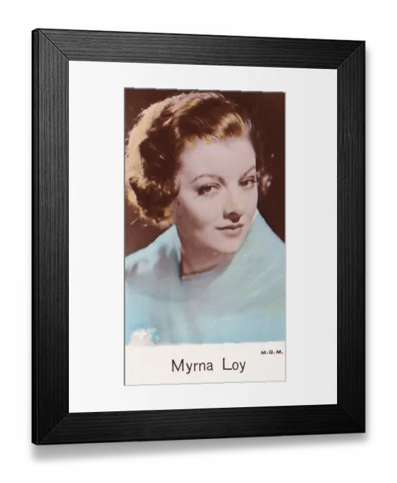 Framed Print : Myrna Loy, Film Stars series, collectible C T Bridgewater cigarette card, 1935 Framed Print : Myrna Loy, Film Stars series, collectible C T Bridgewater cigarette card, 1935