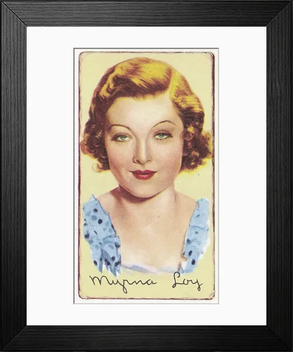 Framed Print : Myrna Loy, Signed Portraits of Famous Stars, collectible Gallaher cigarette card, 1935