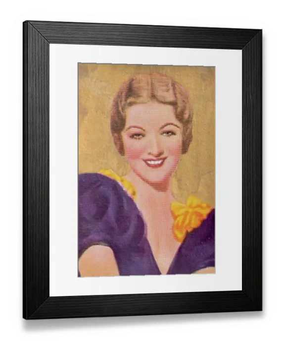 Framed Print : Myrna Loy, Movie Stars series, collectible cigarette card, 1934 Framed Print : Myrna Loy, Movie Stars series, collectible cigarette card, 1934