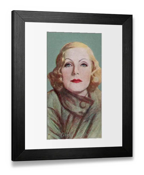 Framed Print : Greta Garbo, Film Favourites series, collectible Godfrey Phillips cigarette card, 1934 Framed Print : Greta Garbo, Film Favourites series, collectible Godfrey Phillips cigarette card, 1934