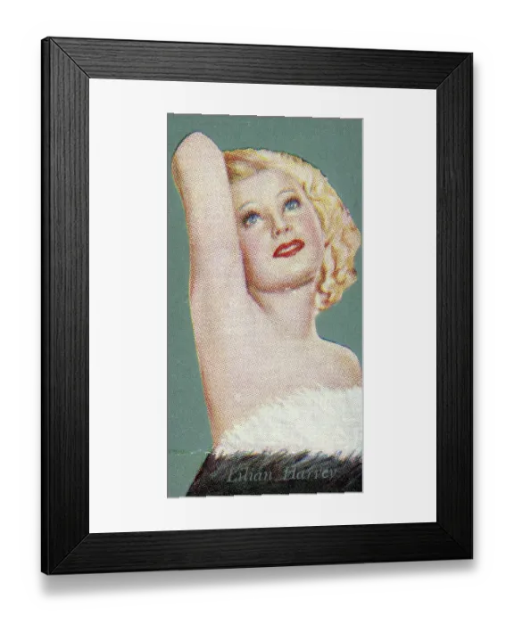 Framed Print : Lilian Harvey, Film Favourites series, collectible Godfrey Phillips cigarette card, 1934