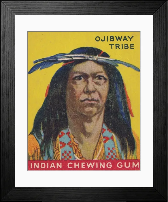 Framed Print : Vintage collectible gum trading card, Ojibway Tribe, Indian Chewing Gum, 1933