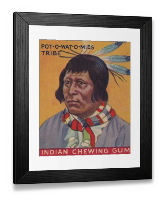 Framed Print : Vintage collectible gum trading card, Potawatomi Tribe, Indian Chewing Gum, 1933 Framed Print : Vintage collectible gum trading card, Potawatomi Tribe, Indian Chewing Gum, 1933