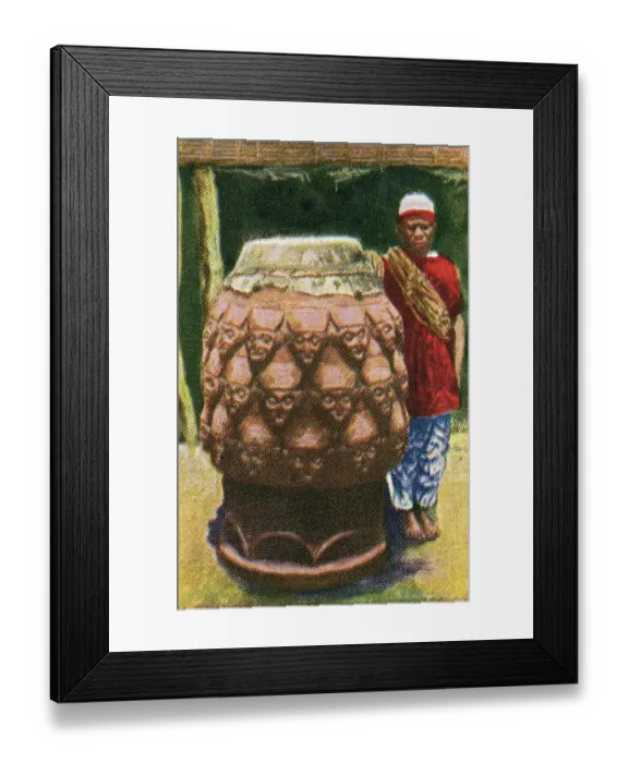 Framed Print : Collectible tobacco card, Palaver Drum and Musician, Cameroon, Sulima Cigarettes, 1927